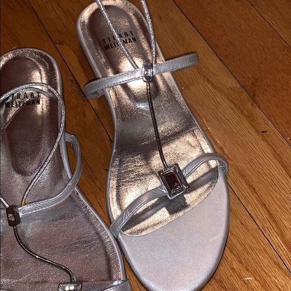 Stuart Weitzman Metallic Silver Jeweled Sandals - Picture 2 of 6